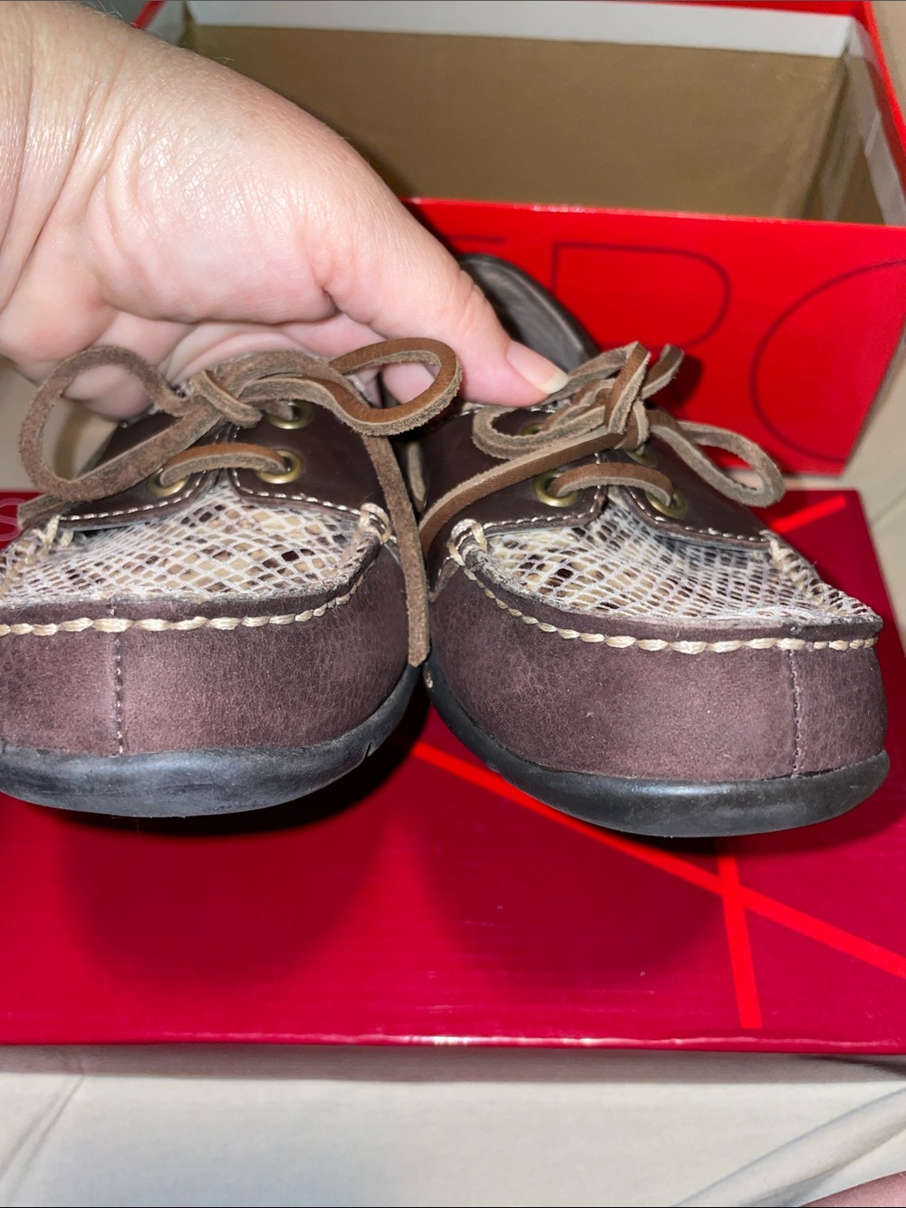 AEROSOLES Brown Suede Loafers with Snake-Print Vamp
